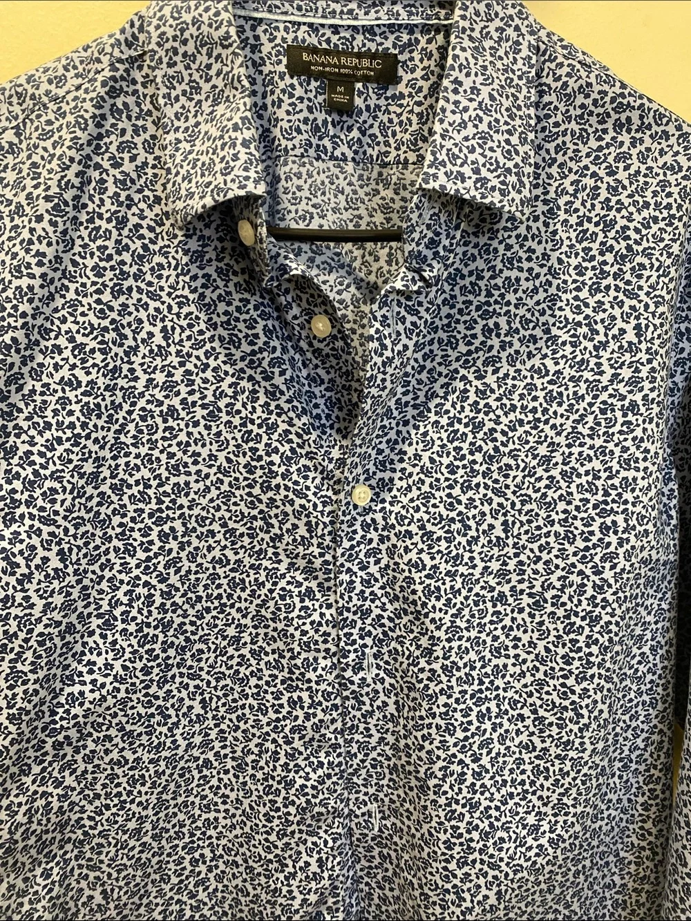 Banana Republic Blue Micro-Floral 100% Cotton Print Slim Fit Men's Dress Shirt M